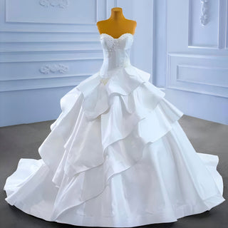 Vintage Tiered Ruffle Satin Wedding Dress Ball Gown with Sweetheart