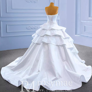 Vintage Tiered Ruffle Satin Wedding Dress Ball Gown with Sweetheart