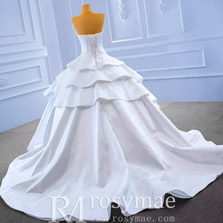 Vintage Tiered Ruffle Satin Wedding Dress Ball Gown with Sweetheart