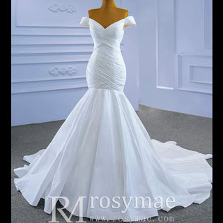 Satin Mermaid Wedding Dress Off the Shoulder Trumpet Wedding Gown