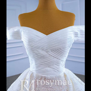 Off the Shoulder Sheath Ruched Wedding Dress with Overskirt