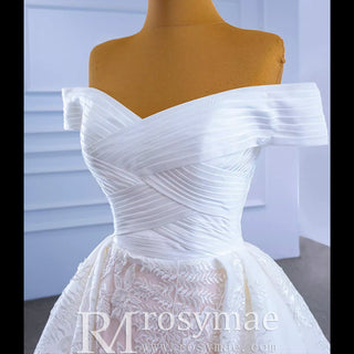 Off the Shoulder Sheath Ruched Wedding Dress with Overskirt