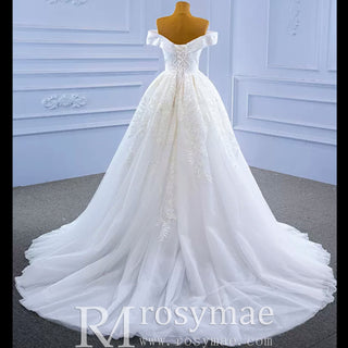 Off the Shoulder Sheath Ruched Wedding Dress with Overskirt