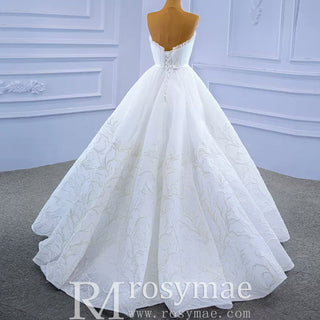 Strapless Tulle High Low Wedding Dress with Lace Appliqued