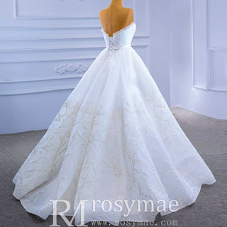 Strapless Tulle High Low Wedding Dress with Lace Appliqued