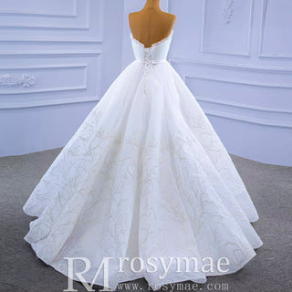 Strapless Tulle High Low Wedding Dress with Lace Appliqued