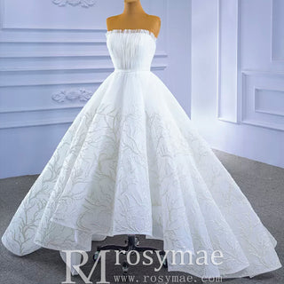 Strapless Tulle High Low Wedding Dress with Lace Appliqued