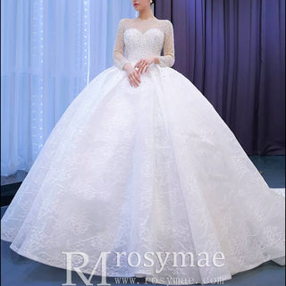 Long Sleeve Ball Gown Wedding Dress Princess Bridal Gown