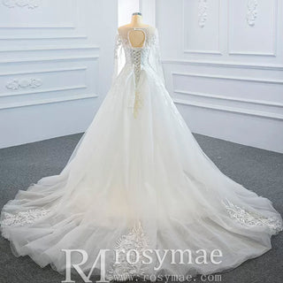 Long Sleeve Mermaid Lace Wedding Dress with Detachable Train