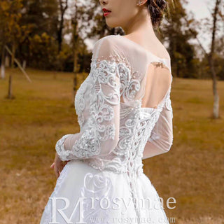 Long Sleeve Mermaid Lace Wedding Dress with Detachable Train