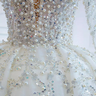 Luxury Beaded Sparkly Ball Gown Wedding Dress with Long Sleeve