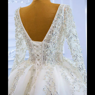 Luxury Beaded Sparkly Ball Gown Wedding Dress with Long Sleeve