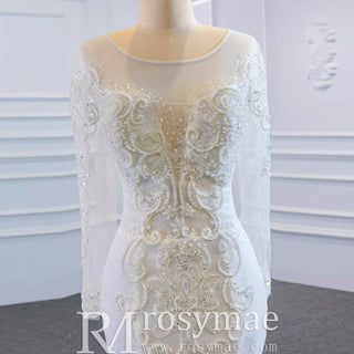 Long Sleeve Mermaid Lace Wedding Dress with Detachable Train