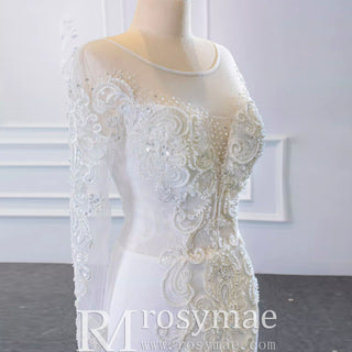 Long Sleeve Mermaid Lace Wedding Dress with Detachable Train