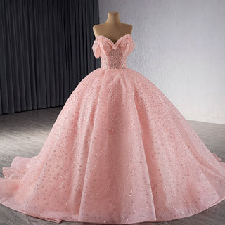 Sparkly Pink Quinceanera Dress Formal Gown with Off the Shoulder