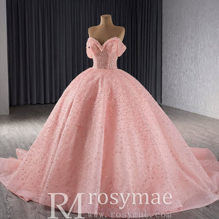 Sparkly Pink Quinceanera Dress Formal Gown with Off the Shoulder