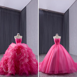 Ruffled Wedding Gown Detachable Overskirt Quinceanera Dress