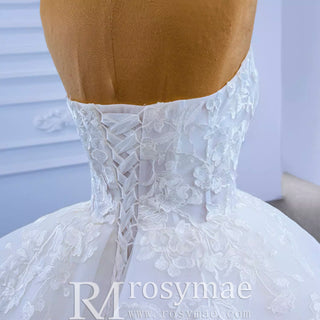 Strapless Wedding Gown Lace Appliqued Ruffle Wedding Dress