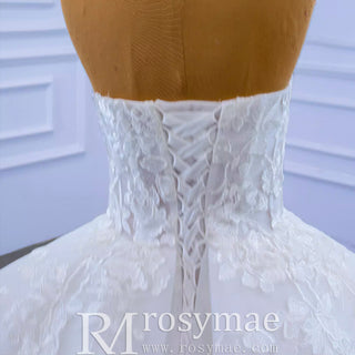 Strapless Wedding Gown Lace Appliqued Ruffle Wedding Dress