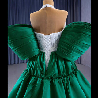 V-neck Halter Green Satin Mermaid Wedding Dress Formal Gown