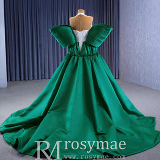 V-neck Halter Green Satin Mermaid Wedding Dress Formal Gown