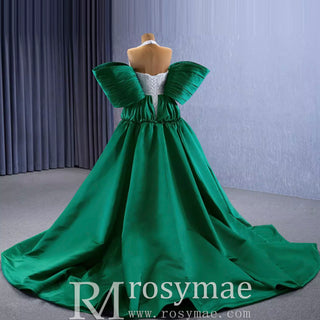 V-neck Halter Green Satin Mermaid Wedding Dress Formal Gown