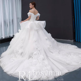 Ball Gown Off the Shoulder Organza Luxury Wedding Dress