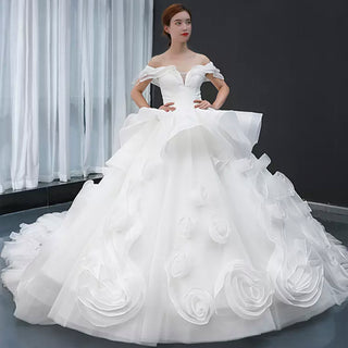 Ball Gown Off the Shoulder Organza Luxury Wedding Dress
