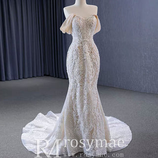 Gorgeous Handmade Beading Lace Beige Wedding Dress