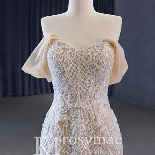 Gorgeous Handmade Beading Lace Beige Wedding Dress