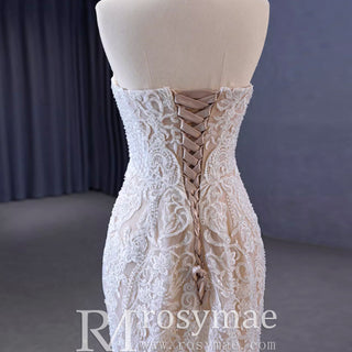 Gorgeous Handmade Beading Lace Beige Wedding Dress