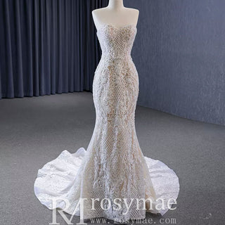 Gorgeous Handmade Beading Lace Beige Wedding Dress