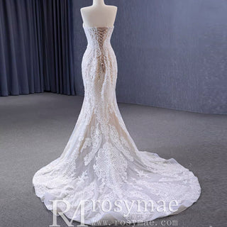 Gorgeous Handmade Beading Lace Beige Wedding Dress