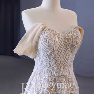 Gorgeous Handmade Beading Lace Beige Wedding Dress