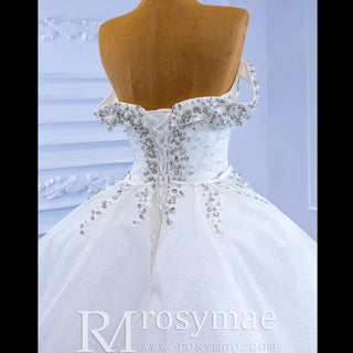 Luxury Handmade Pearl Wedding Dress with Detachable Skirt