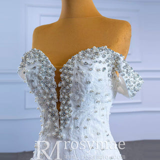 Luxury Handmade Pearl Wedding Dress with Detachable Skirt