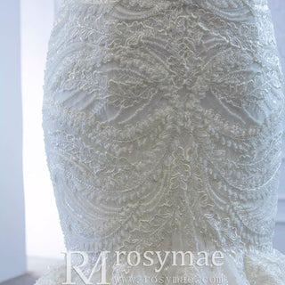 Vintage One Shoulder Cap Sleeve Lace Mermaid Wedding Dress