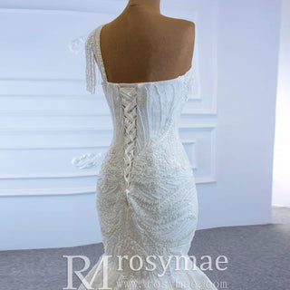 Vintage One Shoulder Cap Sleeve Lace Mermaid Wedding Dress