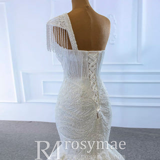 Vintage One Shoulder Cap Sleeve Lace Mermaid Wedding Dress