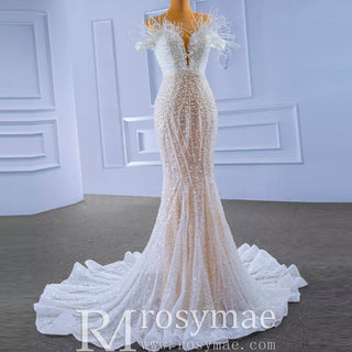 Luxury Mermaid Sequins Beading Pearls Wedding Dress