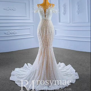 Luxury Mermaid Sequins Beading Pearls Wedding Dress