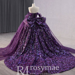 Sparkly Sequin Purple Wedding Dress with Off Shoulder Quinceanera Gown