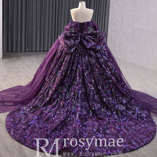 Sparkly Sequin Purple Wedding Dress with Off Shoulder Quinceanera Gown