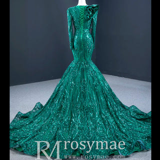 Sparkly Unique Sequins Long Sleeve Mermaid Prom Dress