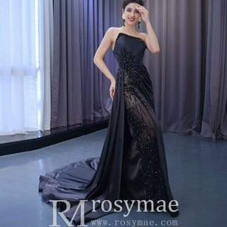 High-end Handmade Beading Evening Dress with Asymmetrical Neck