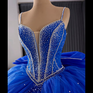 Sparkly V-neck Quinceanera Dress Ball Gown with Spaghetti Straps