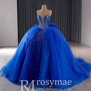 Sparkly V-neck Quinceanera Dress Ball Gown with Spaghetti Straps