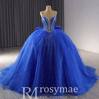 Sparkly V-neck Quinceanera Dress Ball Gown with Spaghetti Straps