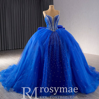 Sparkly V-neck Quinceanera Dress Ball Gown with Spaghetti Straps