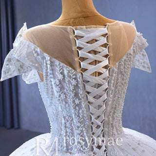 Robe de mariée jupe bouffante, robe de bal haut de gamme, avec encolure dégagée transparente